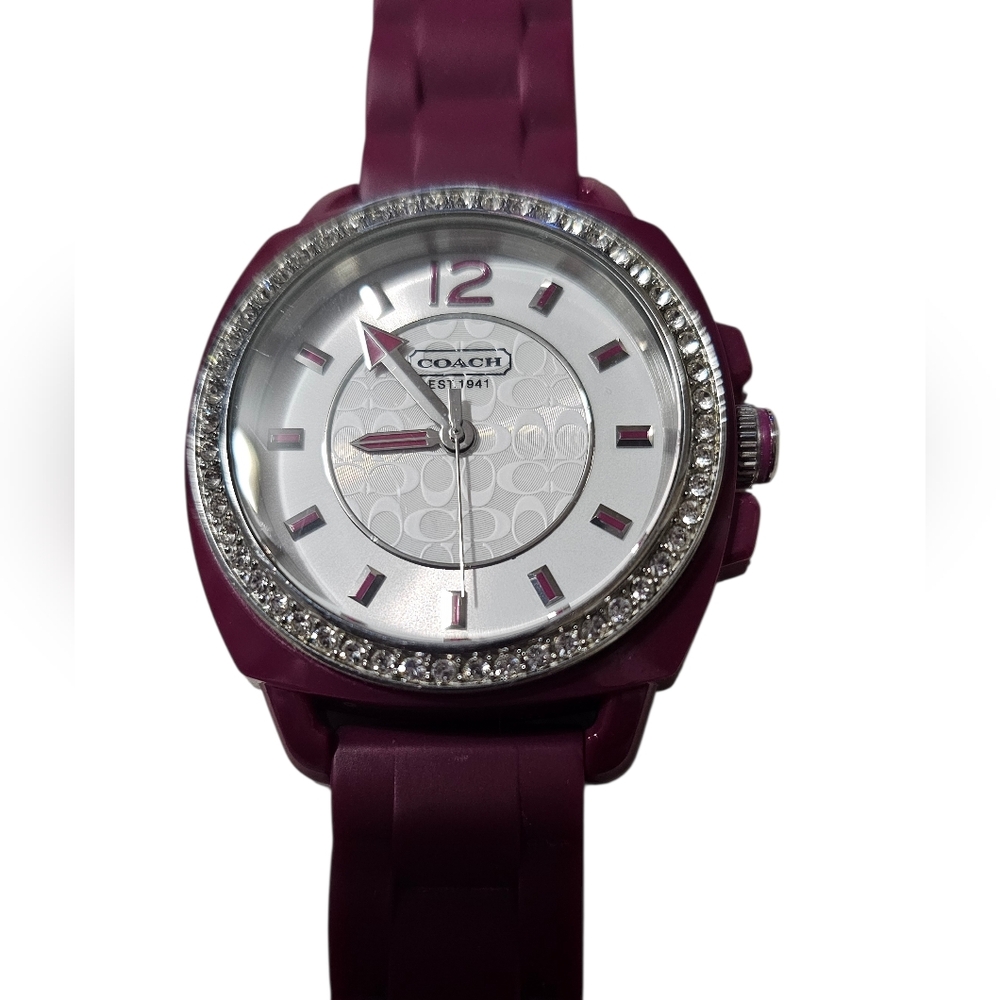 Coach Boyfriend Fuchsia & Silver, Crystal Bezel Watch with Silicone Band - Picture 6 of 8